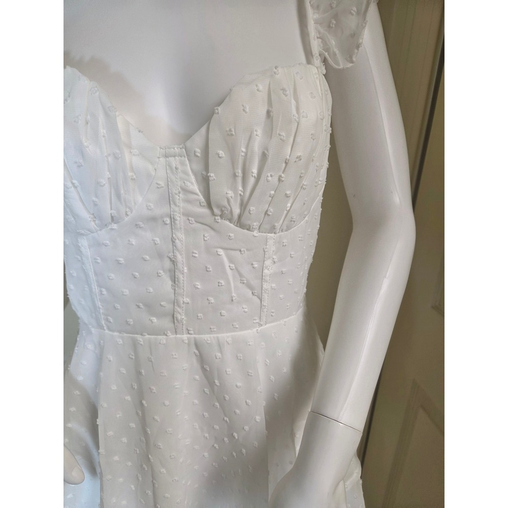 Selfie Leslie White Swiss Dot Corset Mini Dress Ruffle Tiered Skirt Size M - Picture 7 of 12